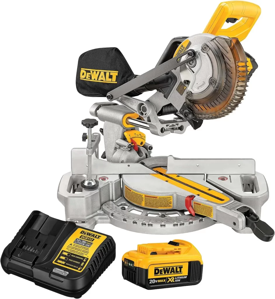 🟣 Ingletadora Dewalt inalámbrica DCS361M1 ligera y portátil, ideal para trabajos de instalación en obra y cortes rápidos en campo
