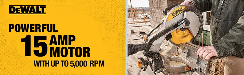 El motor de estas sierras ingletadoras Dewalt tienen  potencia de  hasta 15 amperios, alto rendimiento en watts y velocidad de entre 4,000–5,000 RPM para cortes precisos en madera y aluminio, ingletadoras Dewalt recomendaciones calidad y uso profesional